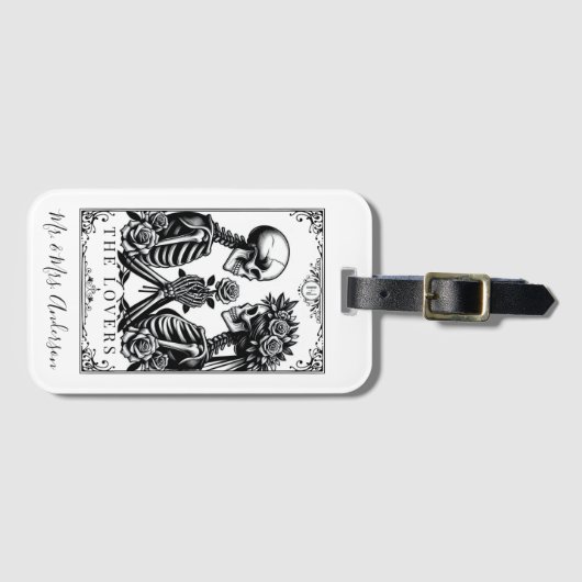 Elegante zwart-wit gotische tarot bruiloft bagagelabel (Voorkant (horizontaal))