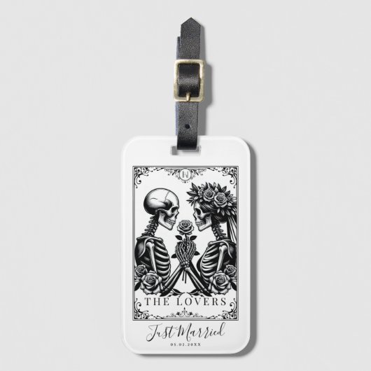Elegante zwart-wit gotische tarot bruiloft bagagelabel (Voorkant (verticaal))