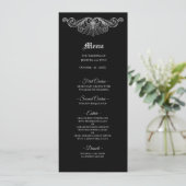 Elegante zwart-wit gotische trouwmenu menu (Staand voorkant)