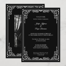 Elegante zwart-wit gotische trouwuitnodiging