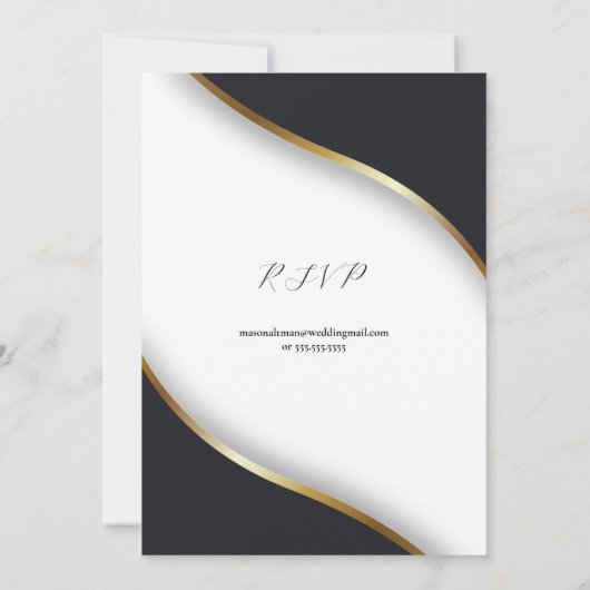 Elegante Zwart Wit Goud bruiloft met RSVP Kaart (Achterkant)