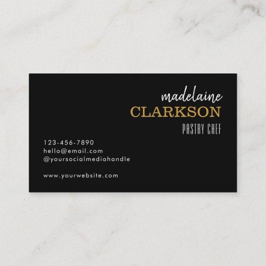 Elegante Zwart Wit Goud Chef Bakkerij Visitekaartje (Achterkant)