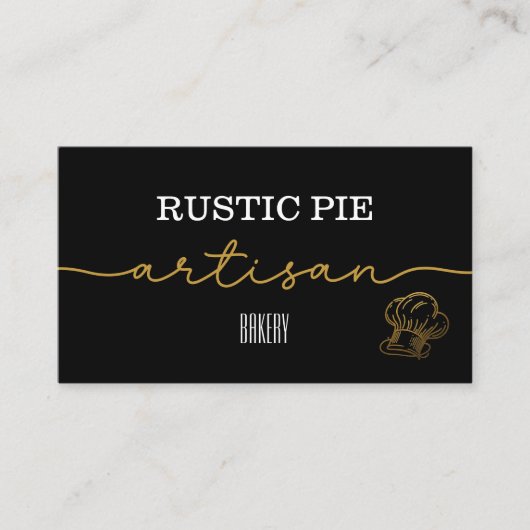 Elegante Zwart Wit Goud Chef Bakkerij Visitekaartje (Voorkant)