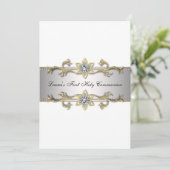 Elegante Zwart Wit Goud Meisjes Eerste Communie Kaart (Staand voorkant)