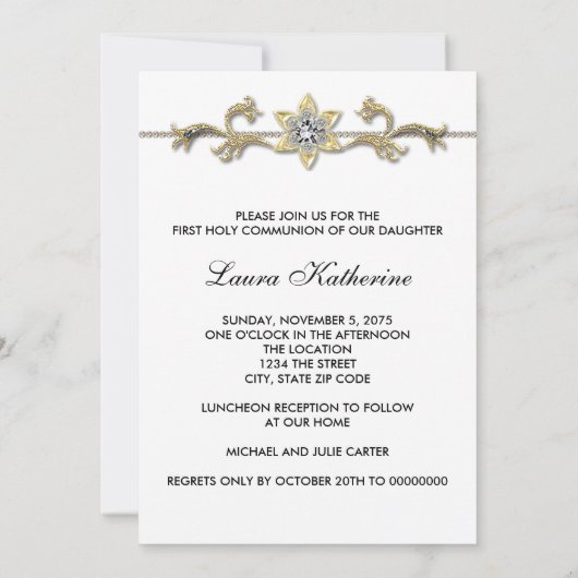Elegante Zwart Wit Goud Meisjes Eerste Communie Kaart (Achterkant)