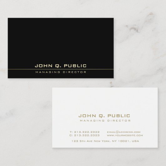 Elegante zwart wit goud minimalistische Sjabloon Visitekaartje (Voorkant / Achterkant)