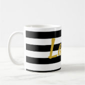 Elegante Zwart Wit Goud Script Naam met Strepen Koffiemok (Links)