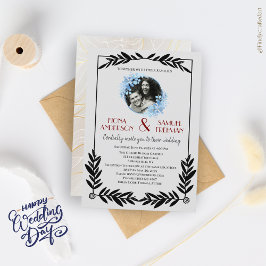 Elegante zwart-wit gouden aangepaste foto bruiloft kaart