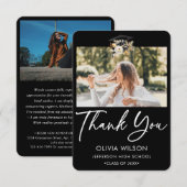 Elegante zwart wit gouden bloem Afstuderen foto Bedankkaart (Voorkant / Achterkant)