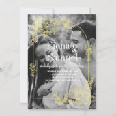 Elegante Zwart & Wit Gouden Custom Photo Wedding Kaart (Voorkant)