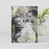 Elegante Zwart & Wit Gouden Custom Photo Wedding Kaart (Staand voorkant)