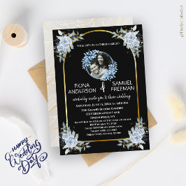 Elegante zwart-wit gouden foto bruiloft kaart