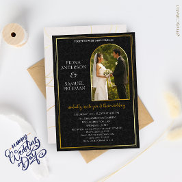 Elegante zwart-wit gouden foto bruiloft kaart