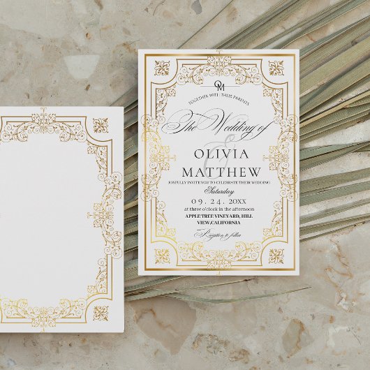 Elegante zwart-wit gouden foto bruiloft kaart