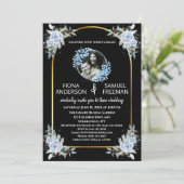 Elegante zwart-wit gouden foto bruiloft kaart (Staand voorkant)