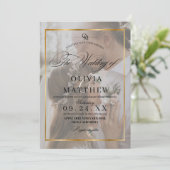 Elegante zwart-wit gouden overlay 2 foto bruiloft kaart (Staand voorkant)