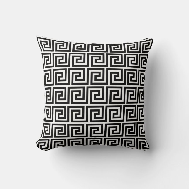 Elegante zwart-wit Griekse patroon throw kussen (Voorkant)