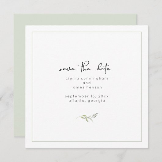 Elegante zwart-wit groen bruiloft save the date (Voorkant / Achterkant)