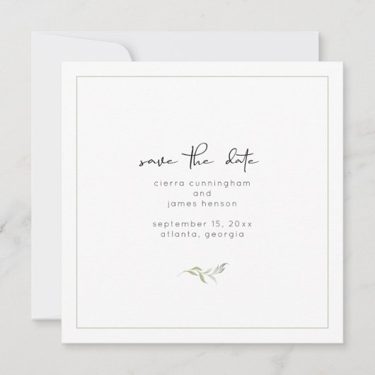 Elegante zwart-wit groen bruiloft save the date (Voorkant)
