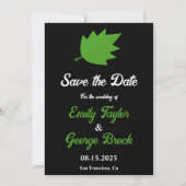 Elegante zwart-wit groene bladeren herfst bruiloft save the date (Voorkant)
