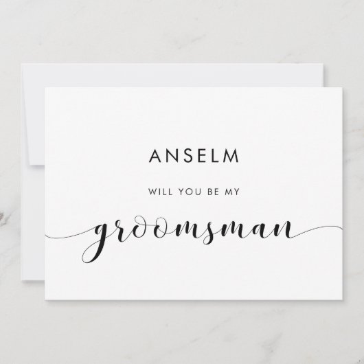 Elegante zwart-wit Groomsman Proposal Kaart (Voorkant)