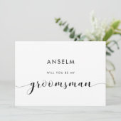 Elegante zwart-wit Groomsman Proposal Kaart (Staand voorkant)