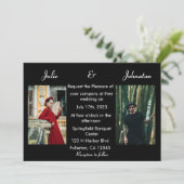 Elegante zwart-wit handgeschreven foto bruiloft kaart (Staand voorkant)