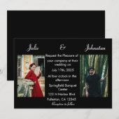 Elegante zwart-wit handgeschreven foto bruiloft kaart (Voorkant / Achterkant)