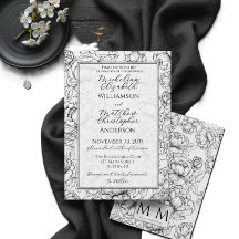 Elegante Zwart-Wit Handgetekende Bloem Bruiloft 
