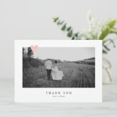 Elegante zwart-wit hart foto bruiloft bedankkaart (Staand voorkant)