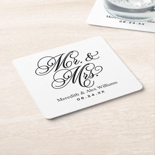 Elegante zwart-wit heer en mevrouw bruiloft kartonnen onderzetters (Schuin)