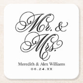 Elegante zwart-wit heer en mevrouw bruiloft kartonnen onderzetters (Voorkant)