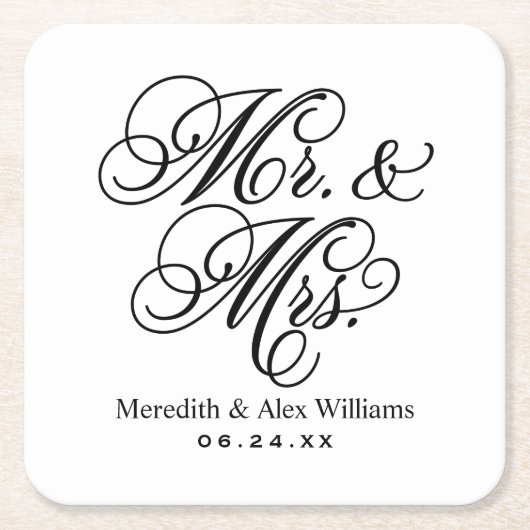 Elegante zwart-wit heer en mevrouw bruiloft kartonnen onderzetters (Voorkant)