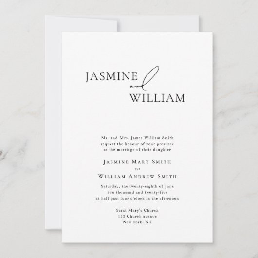 Elegante zwart-wit huwelijksuitnodiging Modern Kaart (Voorkant)