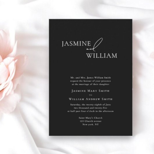 Elegante zwart-wit huwelijksuitnodiging Modern Kaart