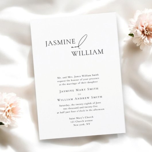 Elegante zwart-wit huwelijksuitnodiging Modern Kaart