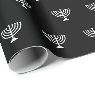 Elegante zwart-wit Joodse menorah Chanoeka Cadeaupapier