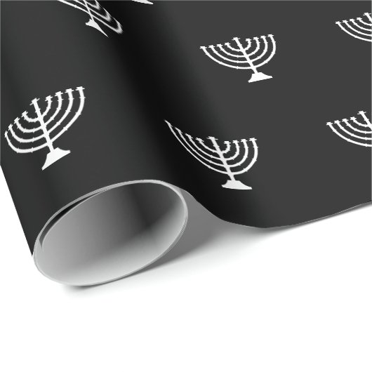 Elegante zwart-wit Joodse menorah Chanoeka Cadeaupapier (Rol Hoek)