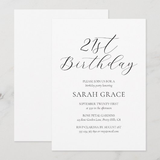 Elegante zwart-wit kalligrafie 21e verjaardag kaart (Voorkant / Achterkant)
