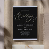Elegante zwart-wit kalligrafie bruiloft goud folie uitnodiging