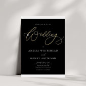 Elegante zwart-wit kalligrafie bruiloft goud folie uitnodiging