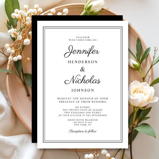 Elegante zwart-wit kalligrafie bruiloft kaart