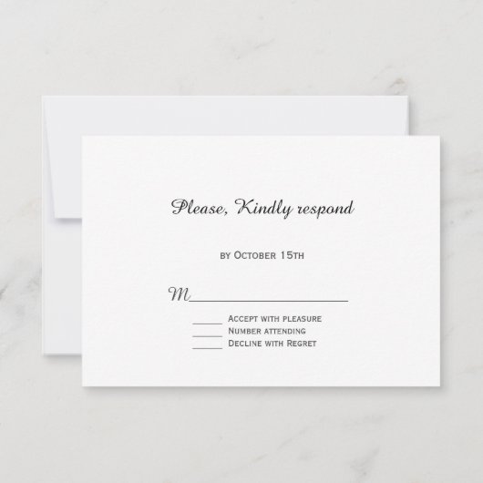 Elegante zwart-wit kalligrafie bruiloft RSVP (Achterkant)