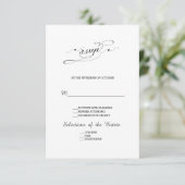 Elegante zwart-wit kalligrafie bruiloft RSVP (Staand voorkant)