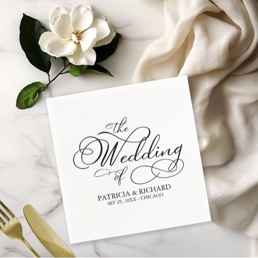 Elegante zwart-wit kalligrafie bruiloft servet