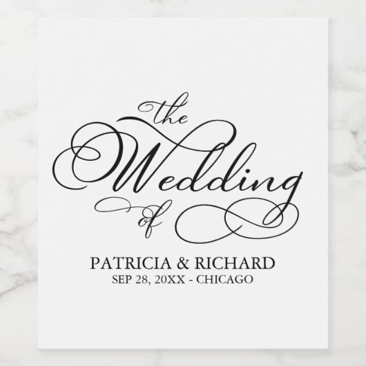 Elegante zwart-wit kalligrafie bruiloft wijn etiket (Enkel label)