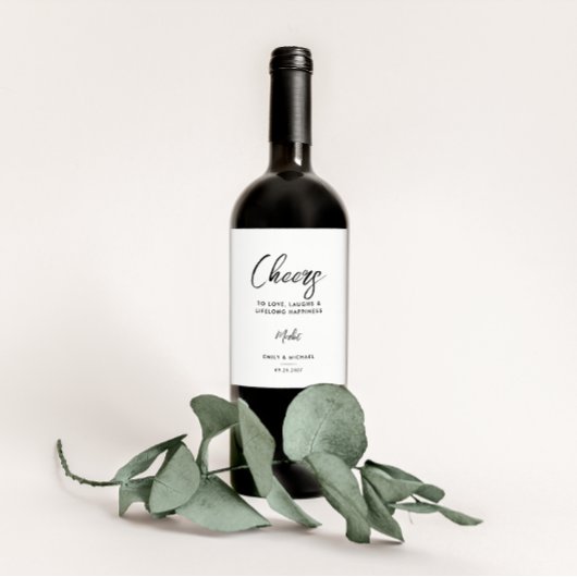 Elegante zwart-wit kalligrafie bruiloft wijn etiket