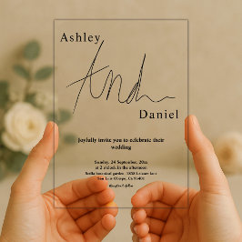 Elegante zwart-wit kalligrafie eenvoudige bruiloft acryl uitnodigingen