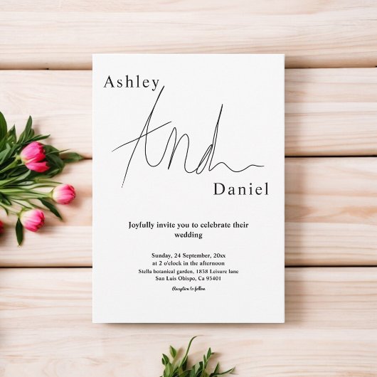 Elegante zwart-wit kalligrafie eenvoudige bruiloft kaart