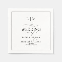 Elegante zwart-wit kalligrafie monogram bruiloft servet